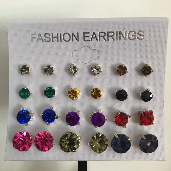 Boutuque Jewelry - Multicolor Gemstone Silver Tone Earrings - Set of 12